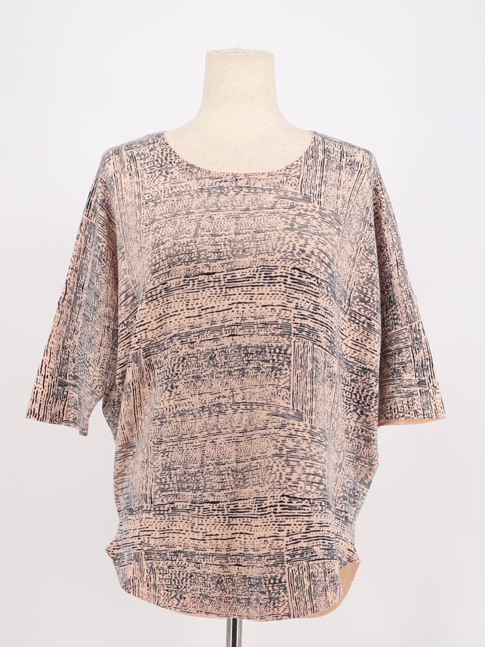 Suncoo Paris Paume Abstract Print Cotton Dolman Top Peach Navy Size T1 /S